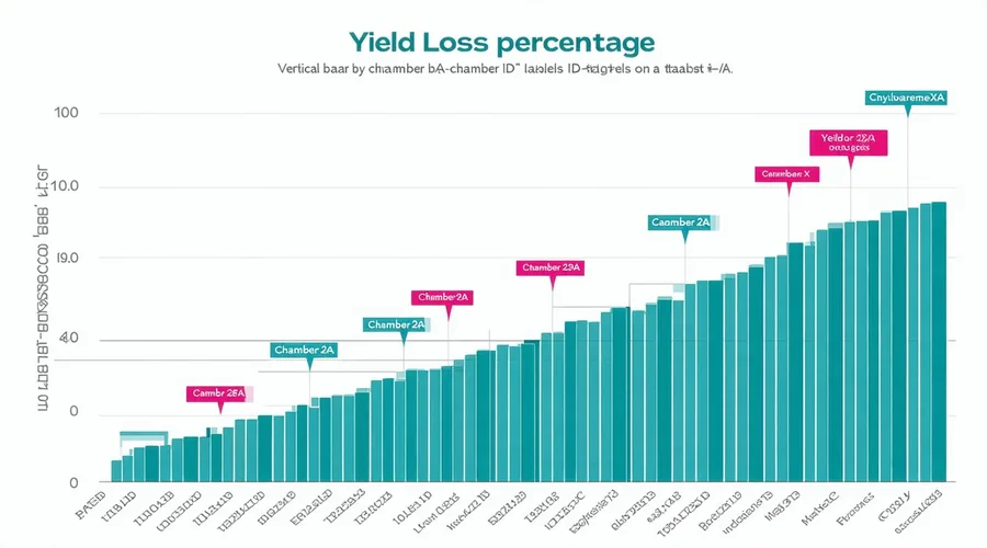 Pareto chart of yield loss contributors ranked by commonality score, showing chamber attribution with confidence intervals