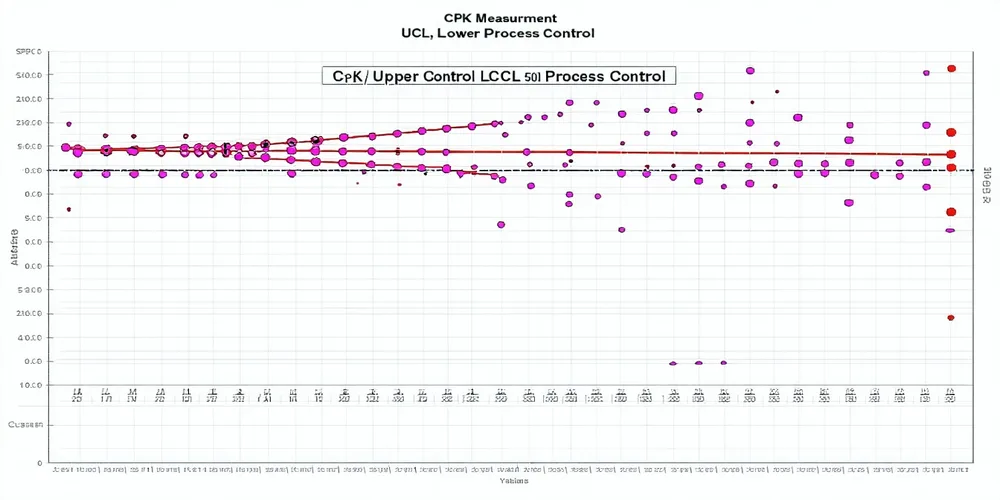 SPC Cpk trend chart showing process capability over lot sequence with excursion annotations and FDC event correlation markers