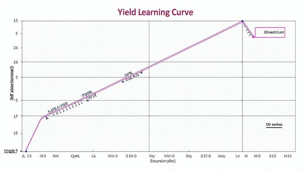 Yield learning curve chart showing D0 defect density decline over time with excursion spikes annotated